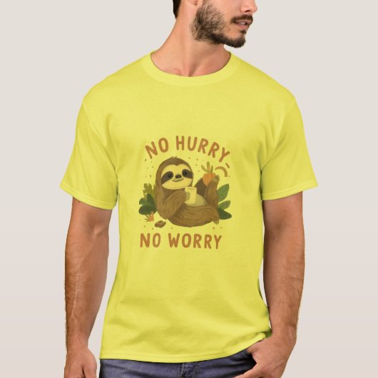 面白いナマケモノの「急がず焦らず」かわいい怠け者Tシャツ Tシャツ (正面)