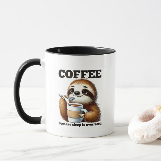 面白いナマケモノ コーヒー 寝る 文字アート マグカップ (ドーナツ)