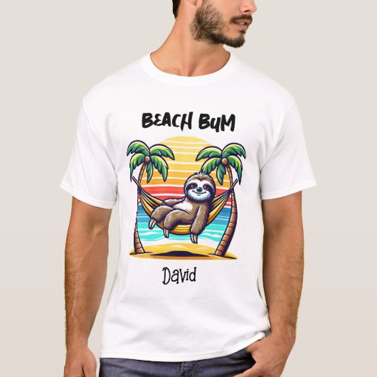 面白いナマケモノ ビーチバカ 男性Tシャツ Tシャツ (正面)