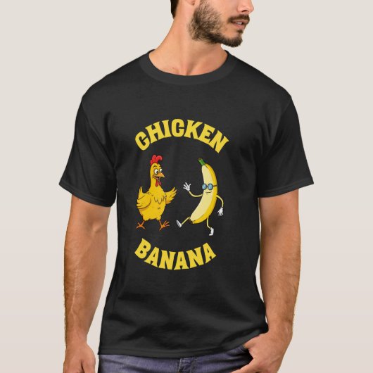 面白いニワトリとバナナ Tシャツ (正面)