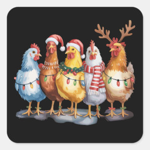 面白いニワトリのクリスマス ライト 農場の動物 クリスマス スクエアシール