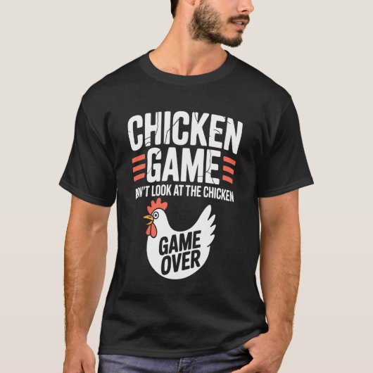面白いニワトリのゲーム牧場 Tシャツ (正面)