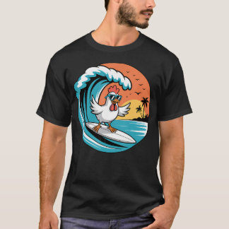面白いニワトリのサーフボード ビーチ サマーサーフィン Tシャツ