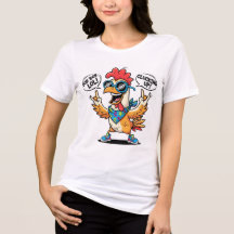 面白いニワトリのマスコットTシャツ - ボールドポップアートのキャラクター