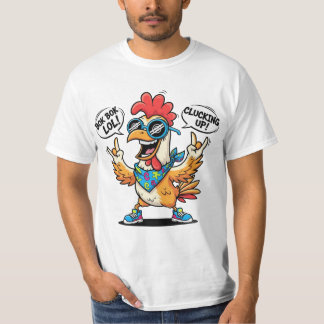 面白いニワトリのマスコットTシャツ - ボールドポップアートのキャラクター Tシャツ