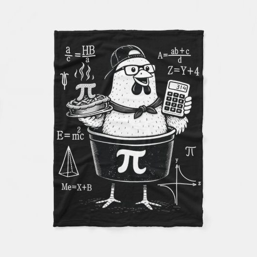 面白いニワトリの鍋を持つ電卓 数学教師 フリースブランケット (正面)