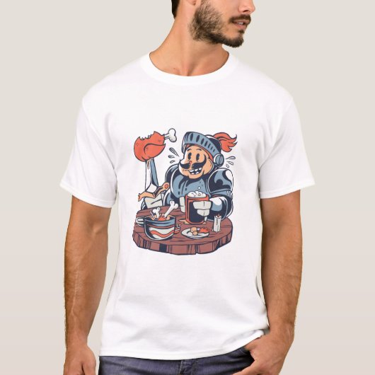 面白いニワトリの食べ物のダジャレ Tシャツ (正面)