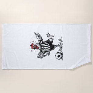 面白いニワトリサッカー ビンテージの彫刻Tシャツ_1 ビーチタオル