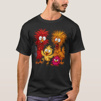 面白いニワトリ家族のクレイジーチキン漫画 Tシャツ