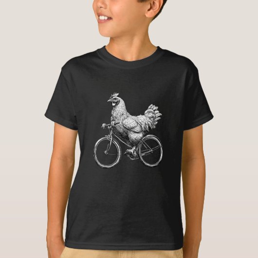 面白いニワトリ自転車サイクリストかわいい動物愛 Tシャツ (正面)