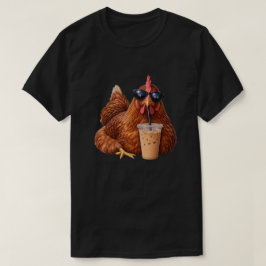 面白いニワトリ コーヒー好き サングラスをかけためんどり Tシャツ