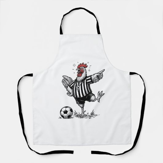 面白いニワトリ サッカー ビンテージ 彫刻 Tシャツ_1 エプロン (正面)