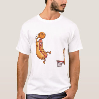 面白いニワトリ フード ドッグ バスケットボール プレイヤー Tシャツ