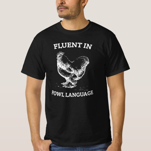 面白いニワトリTシャツ、鳥語に堪能、ギフト Tシャツ (正面)