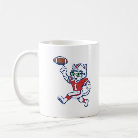 面白いネコのフットボール選手 コーヒーマグカップ (左)