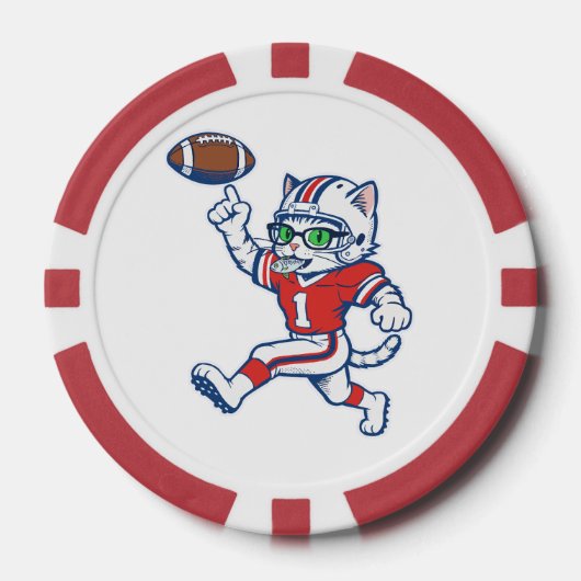 面白いネコのフットボール選手 ポーカーチップ (正面)