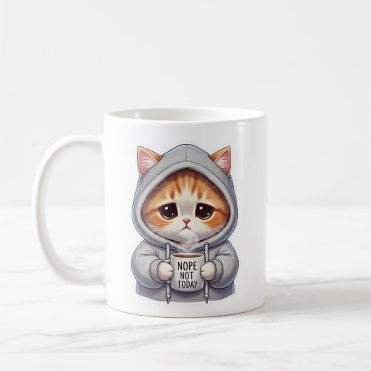 面白いネコのマグカップ 「ノー 今日はダメ」 コーヒーカップ ギフト 楽しい (左)