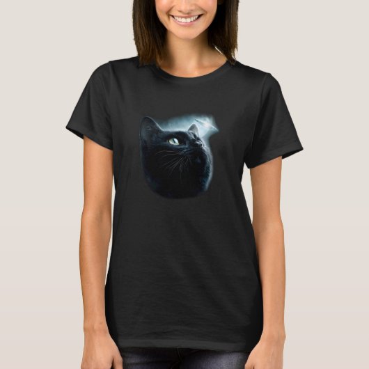 面白いネコ UFO 宇宙 月 Tシャツ (正面)