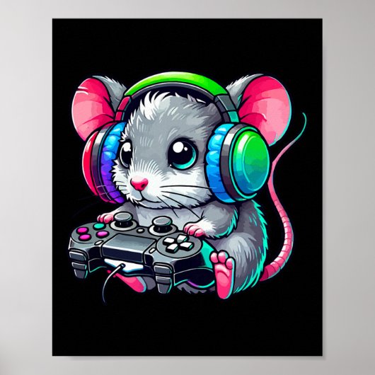面白いネズミ ビデオゲーム好き ゲーマー ゲーム  ポスター (正面)
