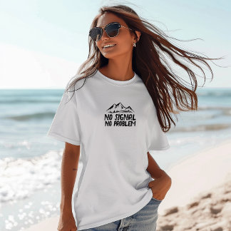 面白いハイキングシャツ No Signal No Problem 黒 Tシャツ