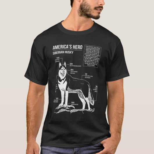 面白いハスキー図面 Tシャツ (正面)