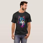 面白いハスキー犬の散歩ペットファン Tシャツ (正面フル)