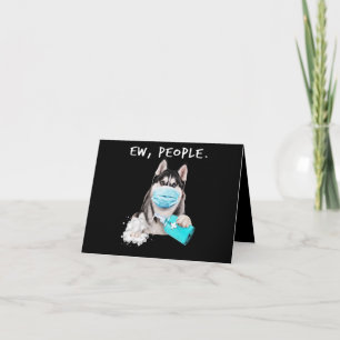 面白いハスキー犬の絵 人々がフェイスマスクを着用したギフト サンキューカード