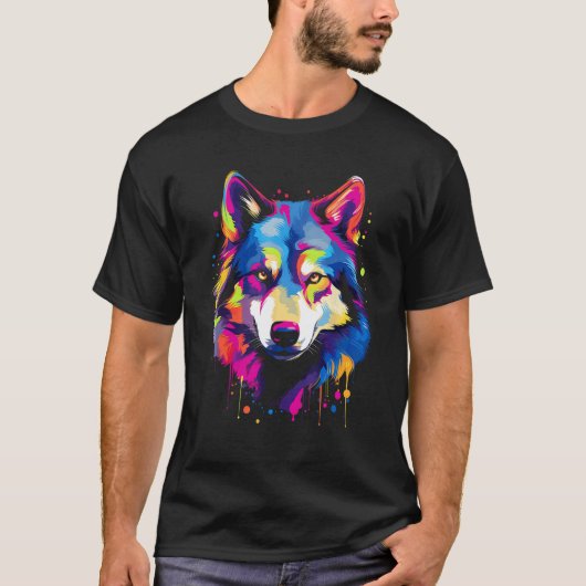 面白いハスキー犬 ペットの犬 Tシャツ (正面)
