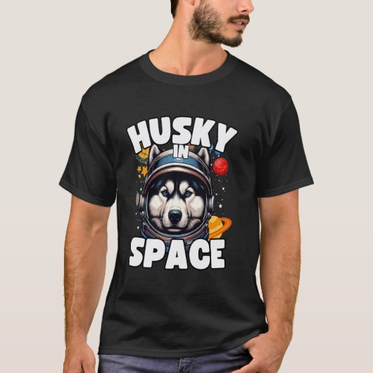 面白いハスキー デザイン ハスキー宇宙 ハスキー愛 Tシャツ (正面)