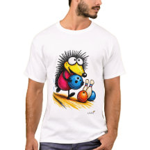 面白いハリネズミのボウリングの漫画Tシャツ