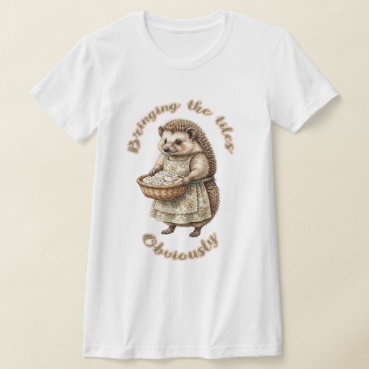 面白いハリネズミの麻雀Tシャツ「タイルを持ってくる」 Tシャツ (レイダウン)