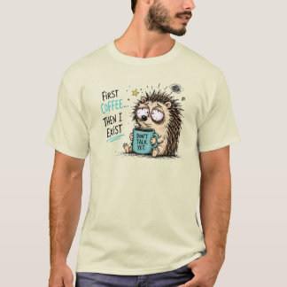 面白いハリネズミ コーヒー好きデザイン  Tシャツ