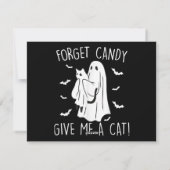 面白いハロウィンの猫の幽霊、忘れたお菓子をくれ、猫をくれ シーズンカード (裏面)