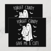 面白いハロウィンの猫の幽霊、忘れたお菓子をくれ、猫をくれ シーズンカード (正面/裏面)
