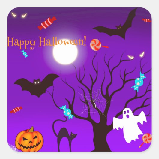 面白いハロウィンの生き物やお菓子 スクエアシール (正面)
