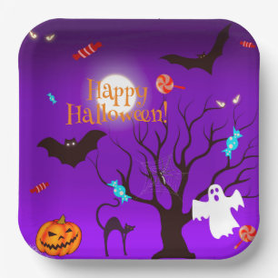 面白いハロウィンの生き物やお菓子 ペーパープレート