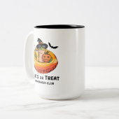 面白いハロウィンサマーウィーンの雰囲気カエル動物のミーム ツートーンマグカップ (正面左)
