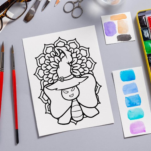 面白いハロウィンバタフライカラーリングページ ポスター