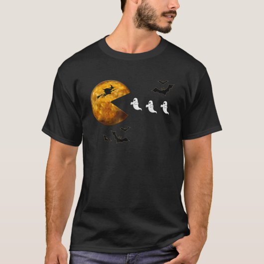 面白いハロウィンフルムーン食べ幽霊ハロウィーン Tシャツ (正面)