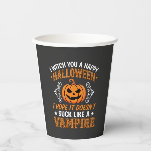 面白いハロウィン吸血鬼パンプキン 紙コップ (正面)