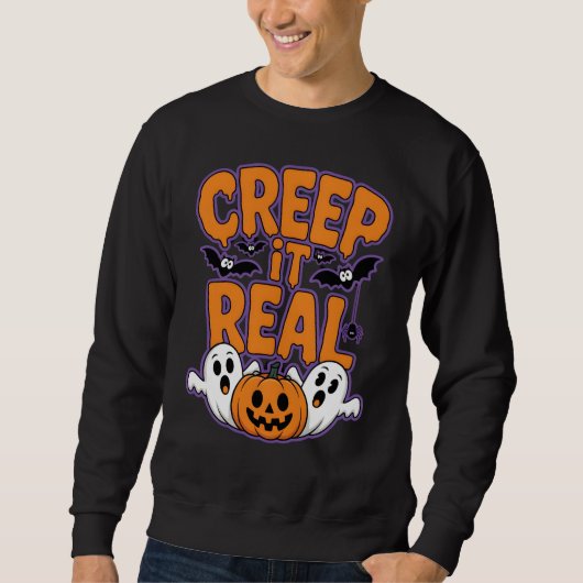 面白いハロウィン実在幽霊とカボチャをクリープ スウェットシャツ (正面)