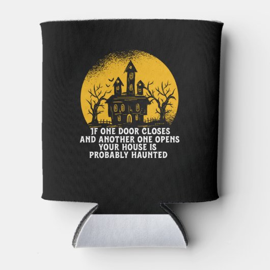 面白いハロウィン幽霊のよく出るハウス感動的引用文 缶クーラー (正面)