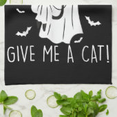 面白いハロウィン忘れ猫幽霊キャンディ与えメ猫 キッチンタオル (折り畳み)