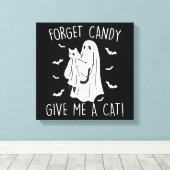 面白いハロウィン忘れ猫幽霊キャンディ与えメ猫 キャンバスプリント (インサイチュ (ウッドフロア))