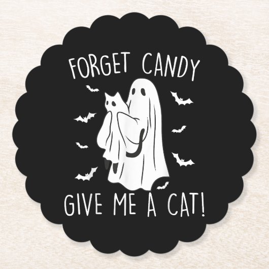 面白いハロウィン忘れ猫幽霊キャンディ与えメ猫 ペーパーコースター (正面)