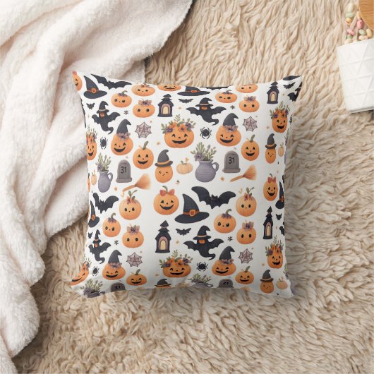 面白いハロウィン猫の枕 – 不気味かわいい秋 クッション (ブランケット)