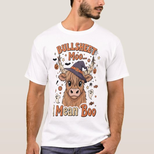 面白いハロウィン 牛 ブルシート 私は意味する Tシャツ (正面)