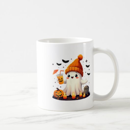 面白いハロウィーンかわいい幽霊飲みアイスコーヒーwom コーヒーマグカップ (右)