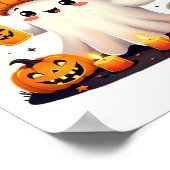 面白いハロウィーンかわいい幽霊飲みアイスコーヒーwom ポスター (角)