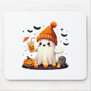 面白いハロウィーンかわいい幽霊飲みアイスコーヒーwom マウスパッド